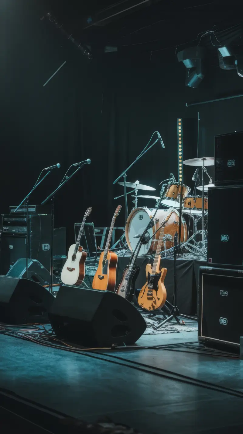 Sala de conciertos con el escenario iluminado